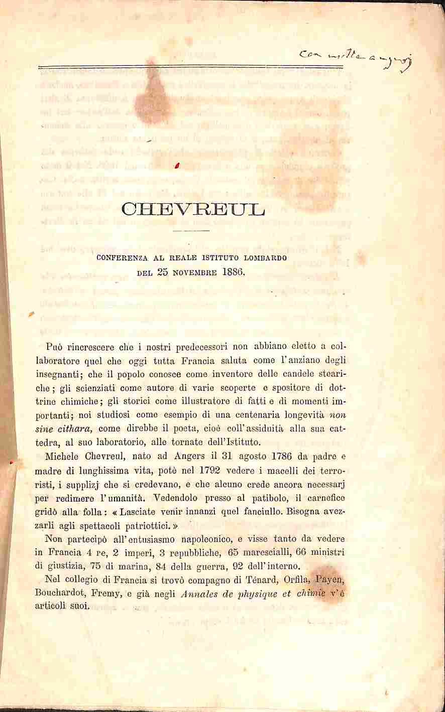Chevreul. Conferenza al Reale Istituto lombardo del 25 novembre 1886